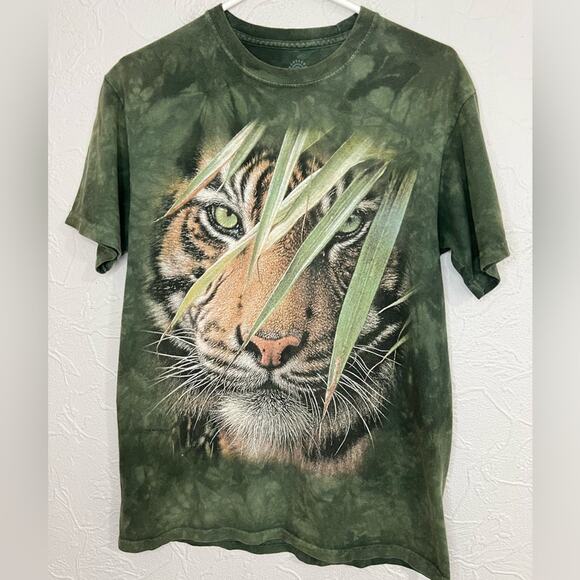 The Mountain Other - THE MOUNTAIN Big Tiger Graphic Tie Dye Shirt Green Men's Size Medium NATURE AOP